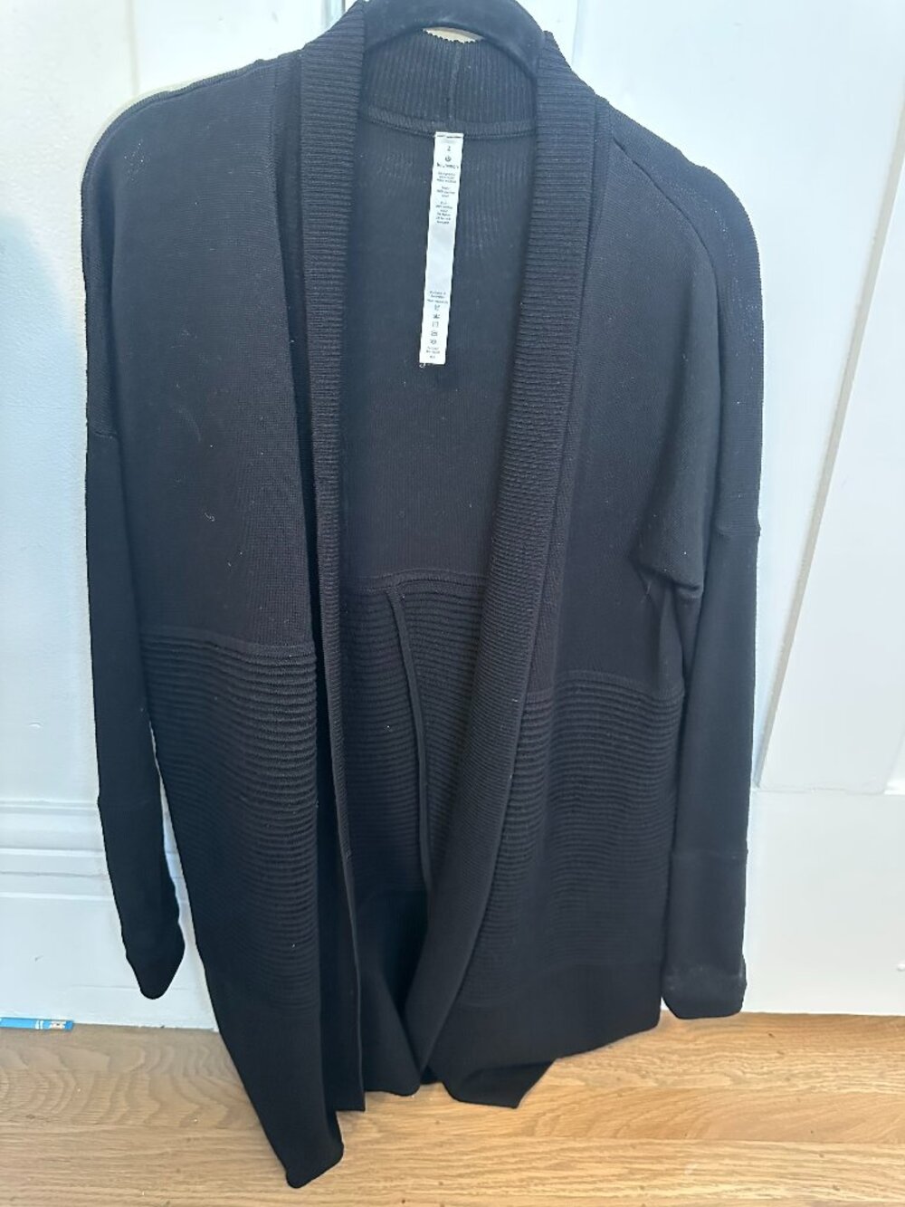 Lululemon Black 100% Merino Wool Open Front Cardigan, Convertible Shrug, Size 2